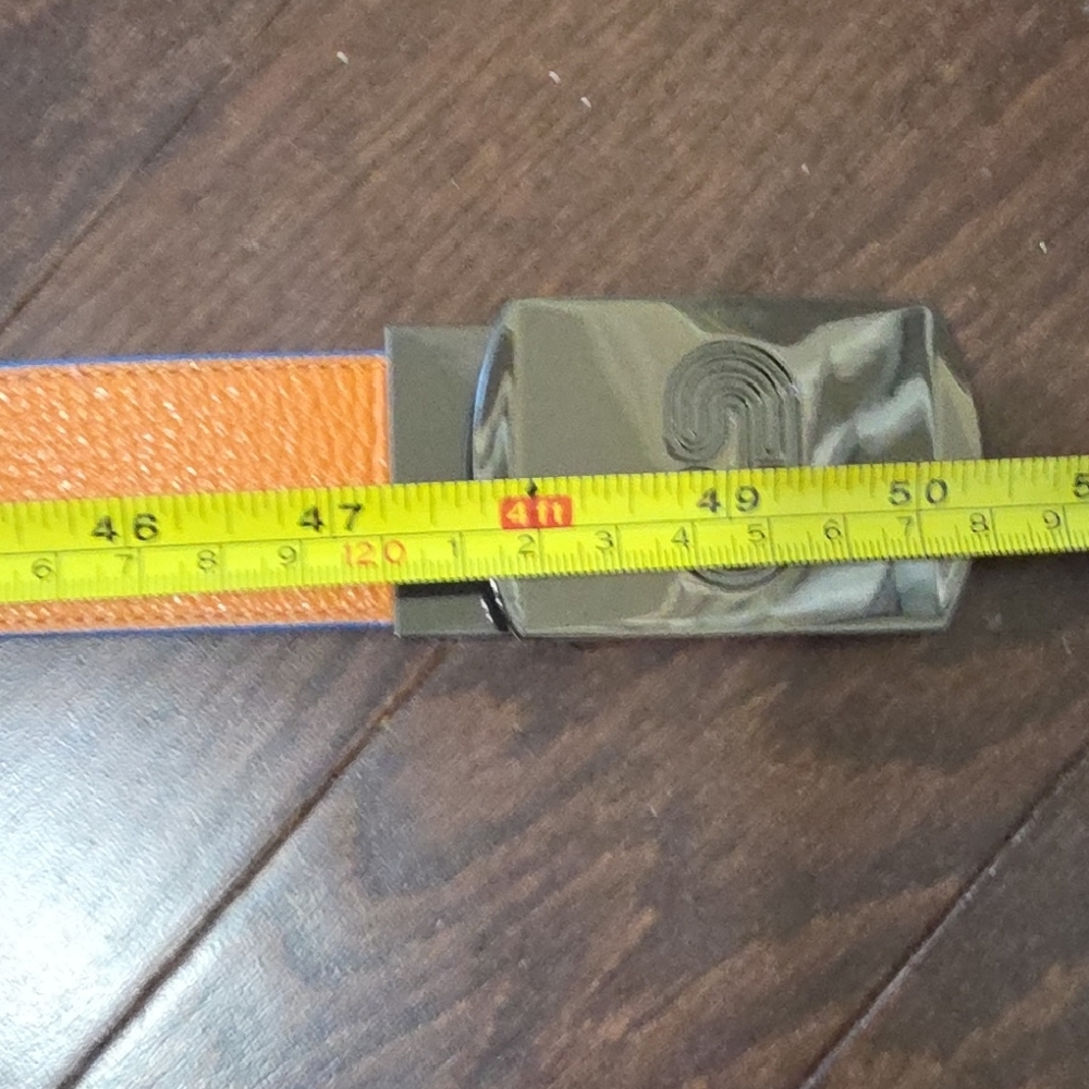 Coach Men's Reversible Leather Belt in Orange and Blue with Logo Buckle - Picture 5 of 10